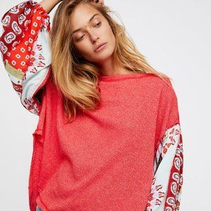 Free People We the Free Blossom thermal balloon sleeve patchwork boho fun top XS